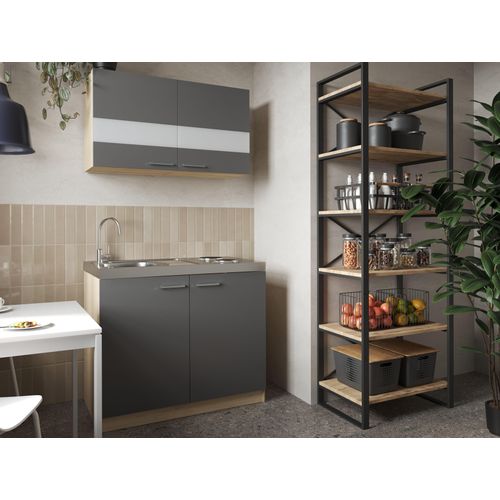 Küche Miniküche Singleküche Pantry Eiche Sägerau Grau Merle 100 cm Respekta