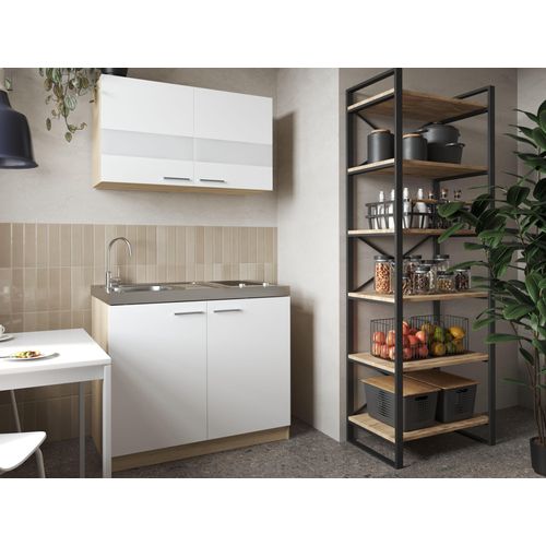 Küche Miniküche Singleküche Pantry Eiche Sägerau Weiß Merle 100 cm Respekta