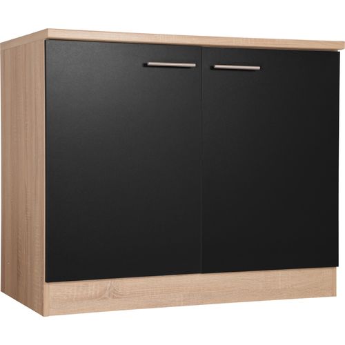 Spülenunterschrank Küchenschrank 100 cm Eiche Sägerau Schwarz Merle Respekta