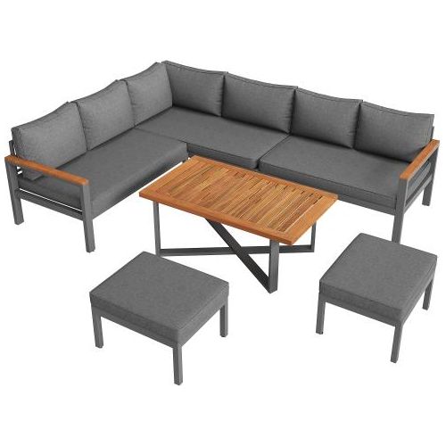 Gartenlounge-Set fuer 7-8 Personen Dunkelgrau Gartenmoebel fuer Garten Balkon Terrasse Wetterfest Gestell aus verzinktem Eisen Moderne Gartengarnitur