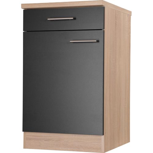 Unterschrank Küchenschrank Schublade 50 cm Eiche Sägerau Schwarz Merle Respekta