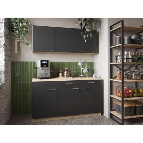 Küchenschrank Hängeschrank 150 cm Eiche Sägerau Schwarz Merle Respekta