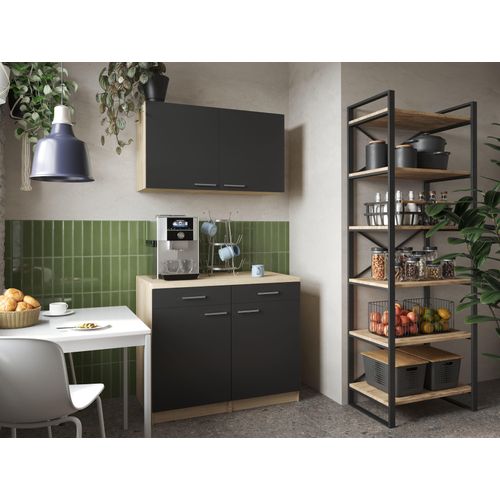 Küchenschrank Hängeschrank 100 cm Eiche Sägerau Schwarz Merle Respekta