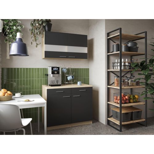 Küchenschrank Hängeschrank 100 cm Eiche Sägerau Schwarz Merle Respekta