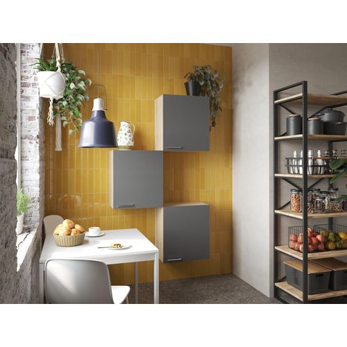 Oberschrank Hängeschrank Küche 3 Stück 50 cm Eiche Sägerau Grau Merle Respekta