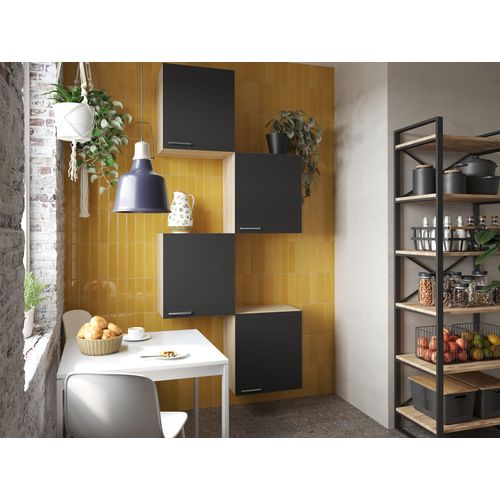 Oberschrank Hängeschrank Küche 4 x 50 cm Eiche Sägerau Schwarz Merle Respekta