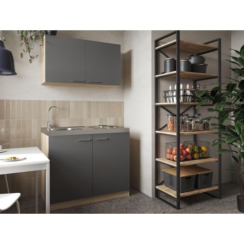 Küche Miniküche Singleküche Pantry Eiche Sägerau Grau Merle 100 cm Respekta