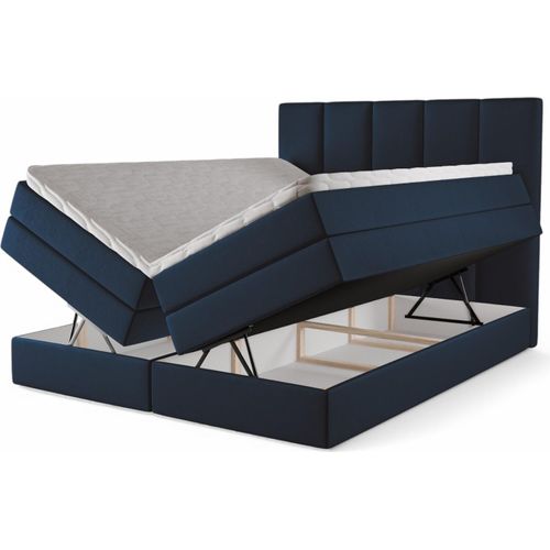 Boxspringbett Agentha 180x220 mit Bettkasten – Samt Dunkelblau (Piano 28)