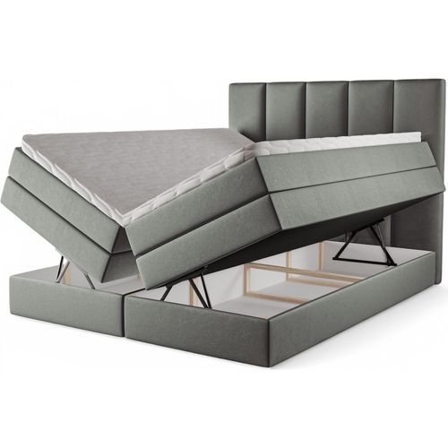 Boxspringbett Agentha 140x220 mit Bettkasten – Samt Dunkelgrau (Piano 15)