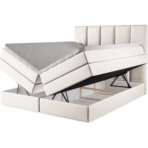 Boxspringbett Agentha 180x200 mit Bettkasten – Samt Hellbeige (Piano 01)