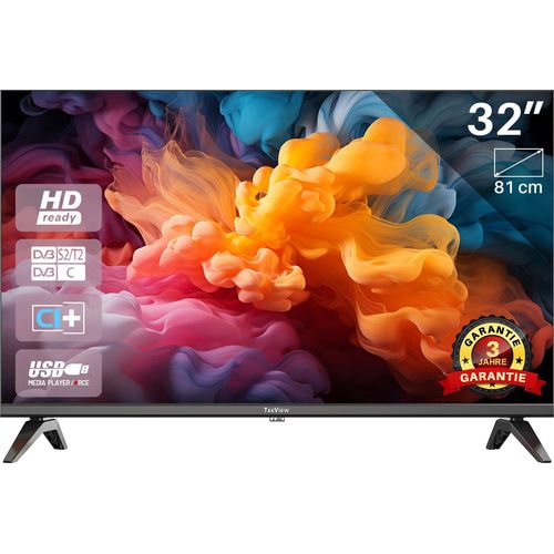TeeView 32 Zoll HD LED TV | 3x HDMI, 2x USB | Integrierter USB Mediaplayer | Frameless Design | In Eindhoven Montiert | TV32QHA-EU