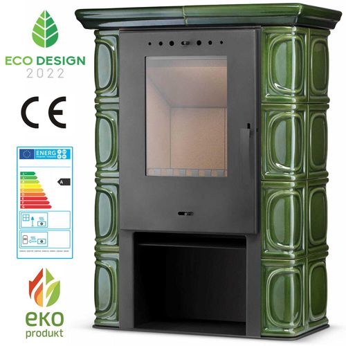 Kachelofen ELDUR 6kW Grün – freistehend, Keramik, ECO Design 2022, klassischer Kaminofen