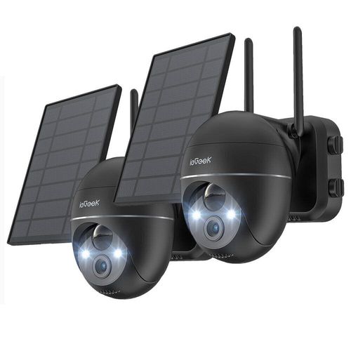 ieGeek 3MP Überwachungskamera Aussen Akku Kabellos PTZ WLAN IP Kamera mit Solarpanel, Farbige Nachtsicht, 2-Wege-Audio, 2 Stk.
