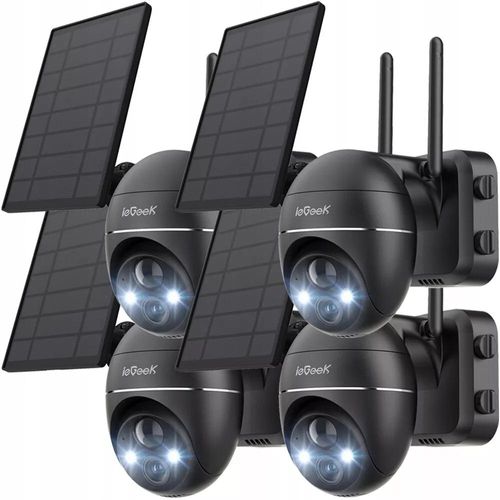 ieGeek 3MP Überwachungskamera Aussen Akku Kabellos PTZ WLAN IP Kamera mit Solarpanel, Farbige Nachtsicht, 2-Wege-Audio, 4 Stk.