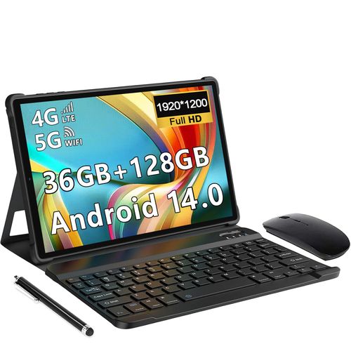Tablet 10 Zoll mit Tastatur und Maus MAGCH, Octa-Core, 36GB+128GB(1TB TF), Android 14, 1920*1200 FHD, 4G LTE/SIM/5G WIFI, 8000mAh, 13MP+8MP, Grau