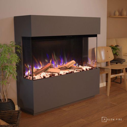 Glow Fire Elektrokamin 'PR16' in Grau| LED Standkamin in Grau mit Heizung (1500 W) | HxBxT: 130x131x40cm