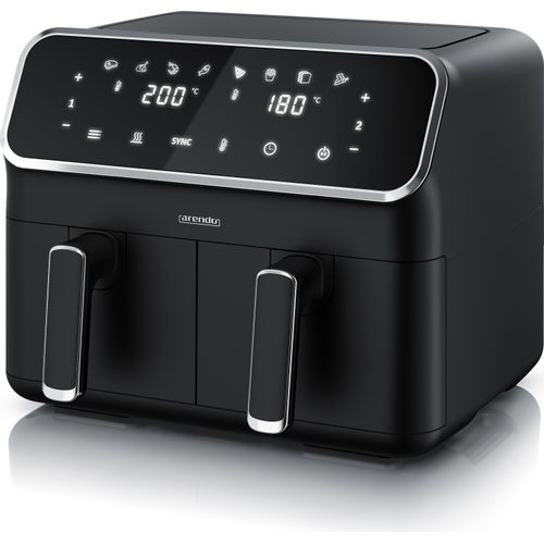 Arendo Heißluftfritteuse XXL, Doppelkammer, Dual Zone, 2in1 Backofen und Airfryer, 2x 4L, 2700W, 3D Umluft, 8 Programme, Timer, SYNC, Antihaft