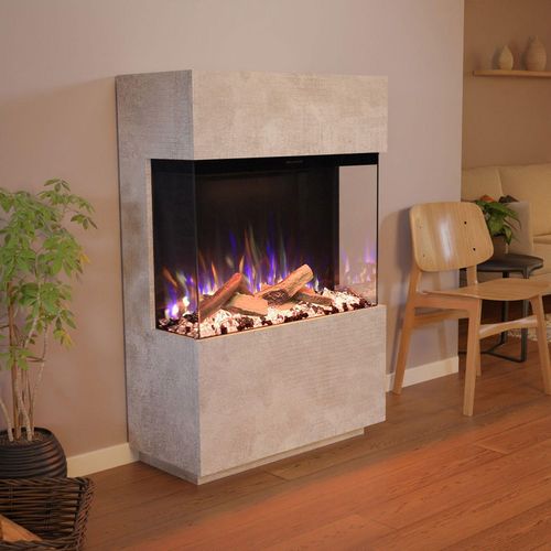 Glow Fire Elektrokamin 'PR15' in Beton| LED Standkamin in Beton mit Heizung (1500 W) | HxBxT: 130x85,3x40cm