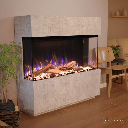 Glow Fire Elektrokamin 'PR16' in Beton | LED Standkamin in Beton mit Heizung (1500 W) | HxBxT: 130x131x40cm