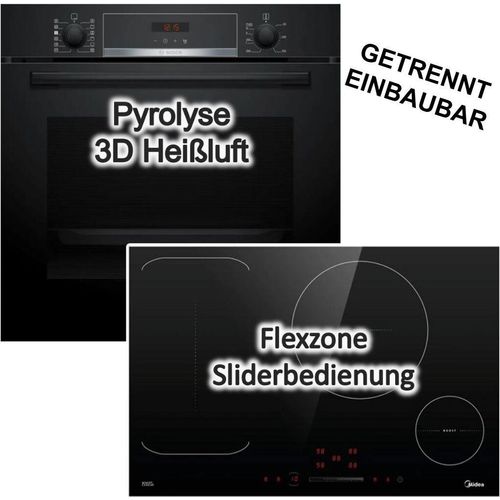 Herdset Bosch Backofen PYROLYSE AutoPilot + Midea FLEX-Induktionskochfeld Booster autark 77cm