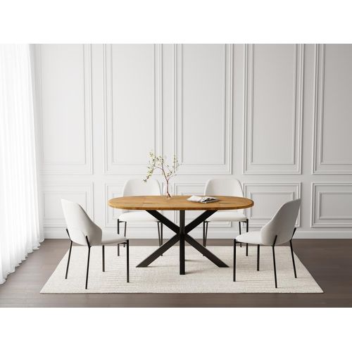 Esstisch - 6 Personen - Mangoholz & schwarzes Metall - Holzfarben hell - PATRICIA