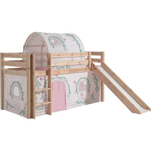 Kinderbett mit Rutsche Karolina Massivholz Natur Textilset Burg 2