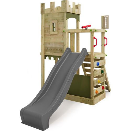 Fatmoose Spielturm Klettergerüst BoldBaron mit Rutsche – anthrazit / olivgrün