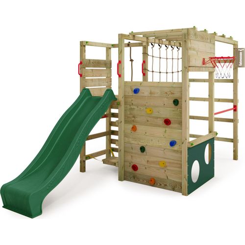 FATMOOSE Klettergerüst Spielturm ActionArena mit Schaukel, Gartenspielgerät mit Leiter & Spiel-Zubehör – grün