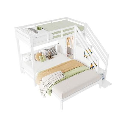 Etagenbett 90x200cm 140x200cm Weiss ohne Matratze Multifunktionales Kinderbett Grosser Stauraum Massivholz MDF Jugendbett Stauraumbett