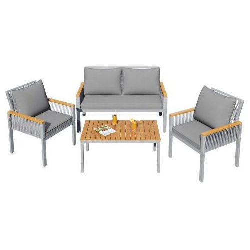 Sitzgruppe 109x67x75 cm Grau Gartenm?bel-Set Outdoor Tische und St¹hle Rattan-Optik Gartenlounge-Set mit bequemem Kissen Doppelsofa 2 Sessel Tisch