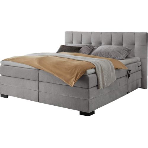 Boxspringbett 180 x 200 cm grau Microfaser mit 6 cm hoher Gel-Topper - TALENA - Die Möbelfundgrube