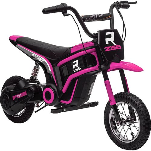 HOMCOM 24V Elektromotorrad für Kinder 8-12 Jahre mit manuellem Gaspedal, Mini-Elektro-Crossmotorrad mit Federung, Lichtern und Geräuschen, Rosa