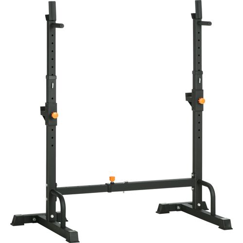 HOMCOM Squat Rack Langhantelablage mit Dip-Station und Liegestützständer, Multifunktionaler Langhantelständer aus Stahl mit verstellbarer Höhe und Breite, Schwarz