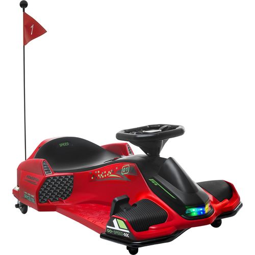 HOMCOM Elektrisches Go-Kart für Kinder 8–12 Jahre, 12 V, 3–8 km/h, Drifting-Gokart für Kinder mit langsamem Start, Lichtern, Musik und Sicherheitsgurt, rot