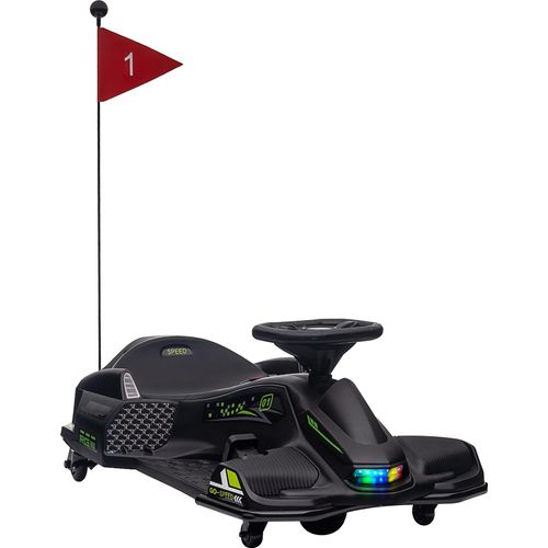 HOMCOM Elektrisches Go-Kart für Kinder 8–12 Jahre, 12 V, 3–8 km/h, Drifting-Gokart für Kinder mit langsamem Start, Lichtern, Musik und Sicherheitsgurt, schwarz