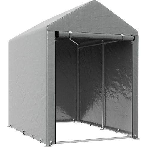 Outsunny Outdoor-Motorradgarage, UV-Aufbewahrungszelt mit Reißverschlusseingang, Garagenzelt für Fahrräder und Werkzeuge aus verzinktem Metall und PE-Gewebe, 120 x 179 x 165 cm, Hellgrau