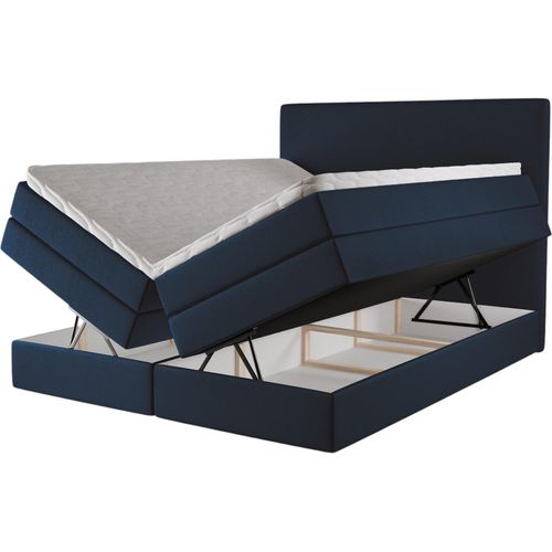 Boxspringbett Carita 200x200 mit Bettkasten – Samt Dunkelblau (Piano 28)
