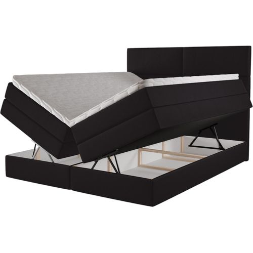 Boxspringbett Gittan 180x200 mit Bettkasten – Samt Schwarz (Piano 17)