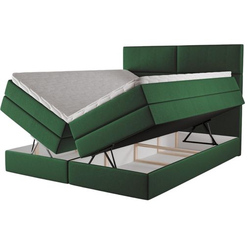 Boxspringbett Gittan 160x220 mit Bettkasten – Samt Flaschengrün (Piano 26)