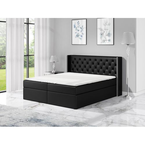 Boxspringbett ASTA 140 x 200 mit 2 Bettkästen, Bonell-Matratze und Topper. Farbe: Schwarz
