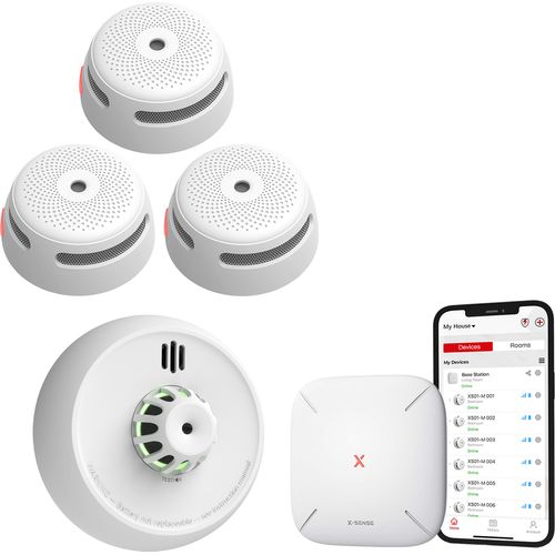 X-Sense Link+ Pro Intelligentes Brandschutzpaket - 3 XS01-M Rauchmelders, 1 XH02-M Hitzemelder und SBS50 Basisstation - Funktioniert über App