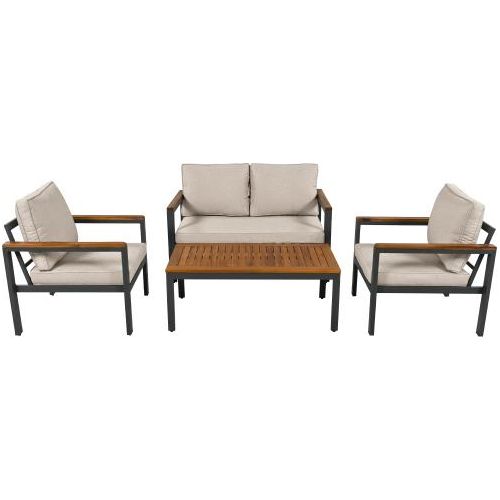 Loungeset 117 cm ¡Á 67 cm ¡Á 78 cm Beige Gartenmoebel-Set modern Sitzgruppe Freizeit Garten-Essgruppe 4-teiliges Set verzinktem Stahlrahmen