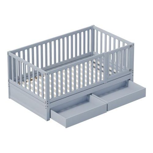 Holzbett 90x200cm Grau ohne Matratze Einzelbett Holz mit Vollabtrennung Mehrzweckbettrahmen Kinderbett umbaubar in zwei getrennte Betten
