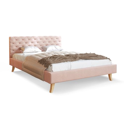 Bett ZUZA 160x200 cm Polsterbett mit Lattenrost Holz Samt Trinity altrosa