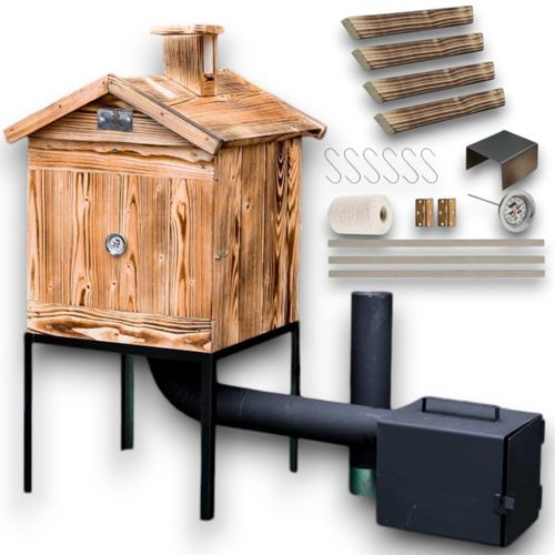 Räucherkammer Räucherei Holz 50x50x50 cm Leinöl Räucherofen Räucherschrank Garten Holzräucherei Fuerkammer Smoker Garten aus Holz mit Tür BBQ