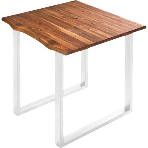 Esstisch Baumkante Massiv Akazie cognac 90 x 90 weiß Esra