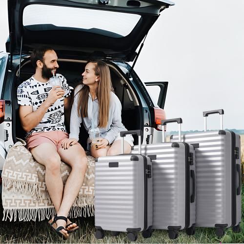 UnboxG Reisekoffer Set 3 tlg.TSA-Schloss, Roségold Koffer Hartschale Trolley Kofferset Tasche M-L-XL