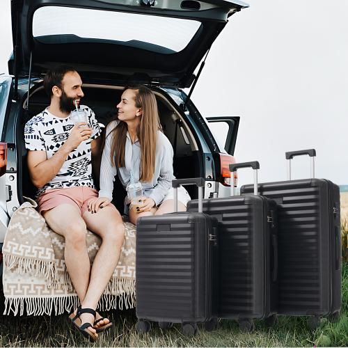 UnboxG Reisekoffer Set 3 tlg.TSA-Schloss, Roségold Koffer Hartschale Trolley Kofferset Tasche M-L-XL