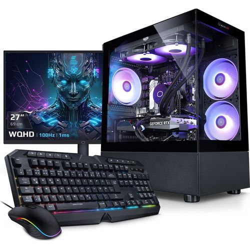 kiebel.de PC Set Gaming mit 27 Zoll TFT Invader XS 14 Intel Core i7-14700KF, 32GB DDR5, NVIDIA RTX 5070 12 GB, 1TB SSD, Windows 11, Komplettsystem Gaming