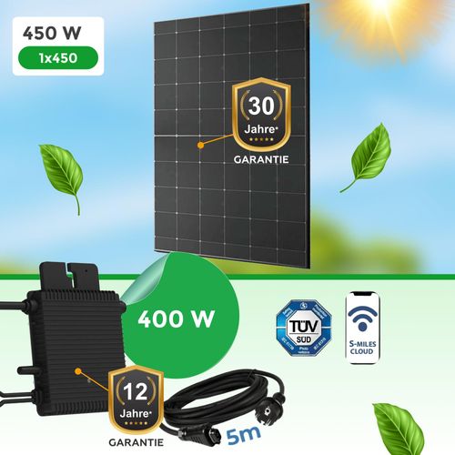 Balkonkraftwerk 450Watt mit HM 400W Hoymiles Wechselrichter, Bifazial 450W Modul